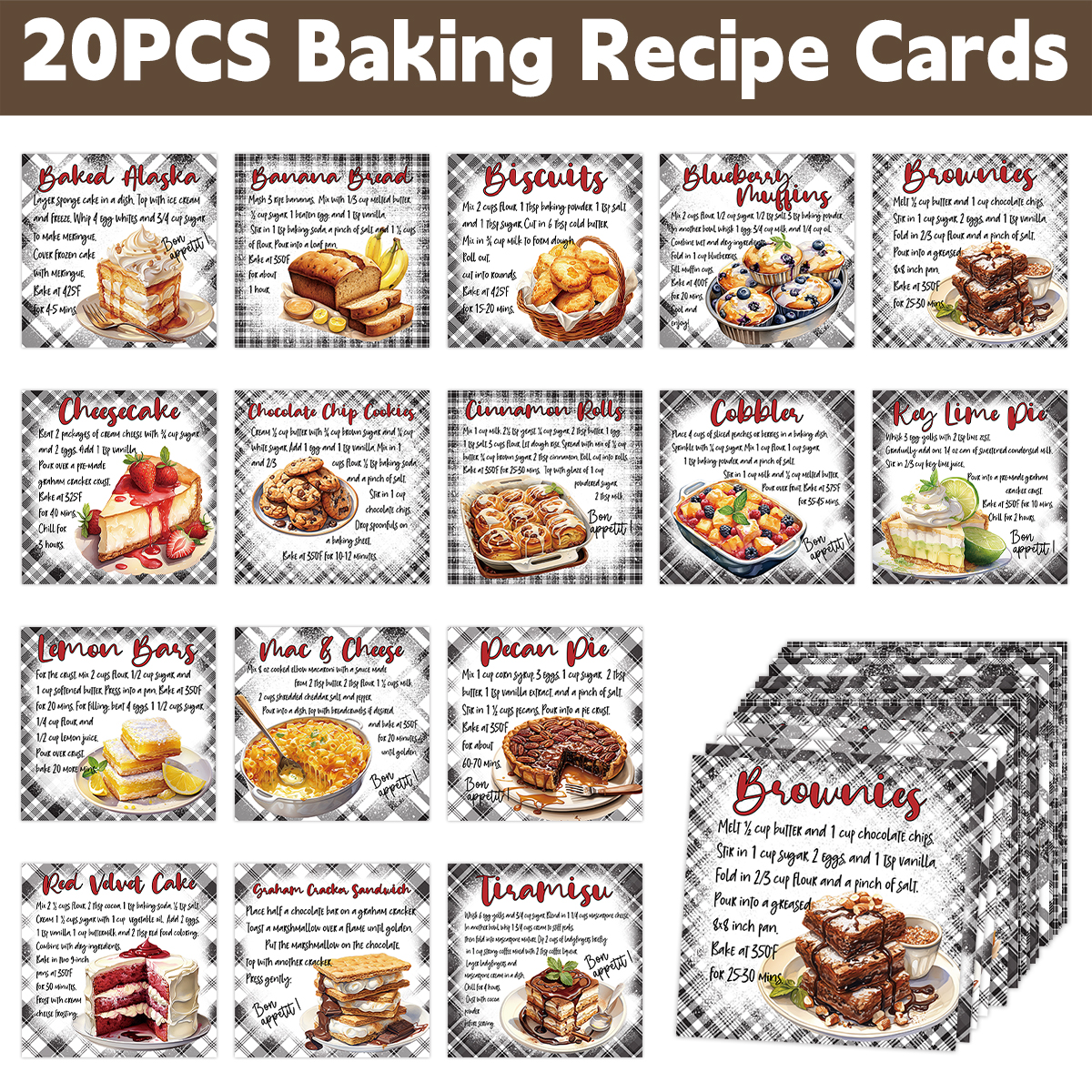Kitchen Baking Organization - 20pcs Plaid Design Baking Dessert Recipe