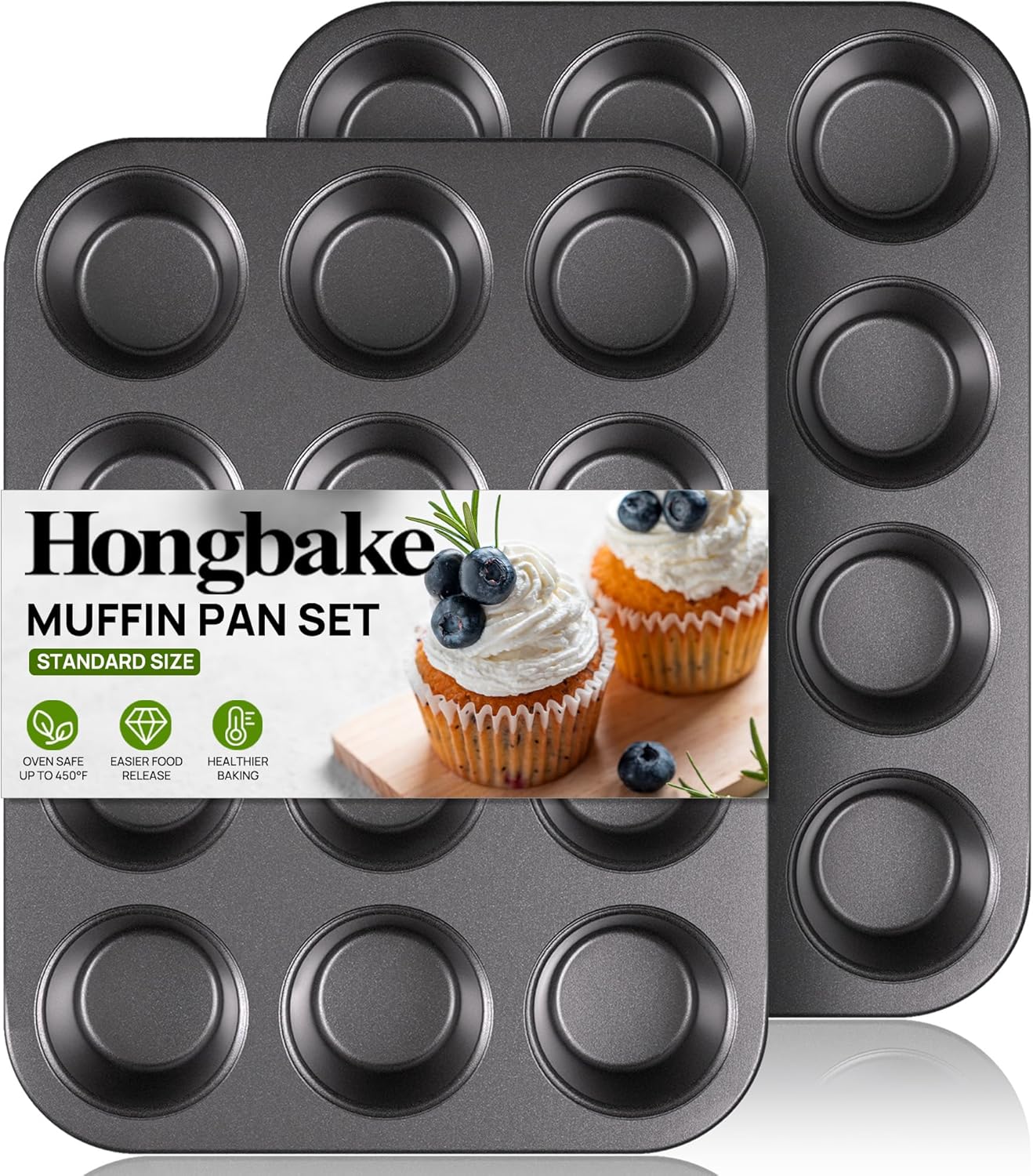 Muffin Tin Nonstick - HONGBAKE Muffin Pan for Baking, Nonstick