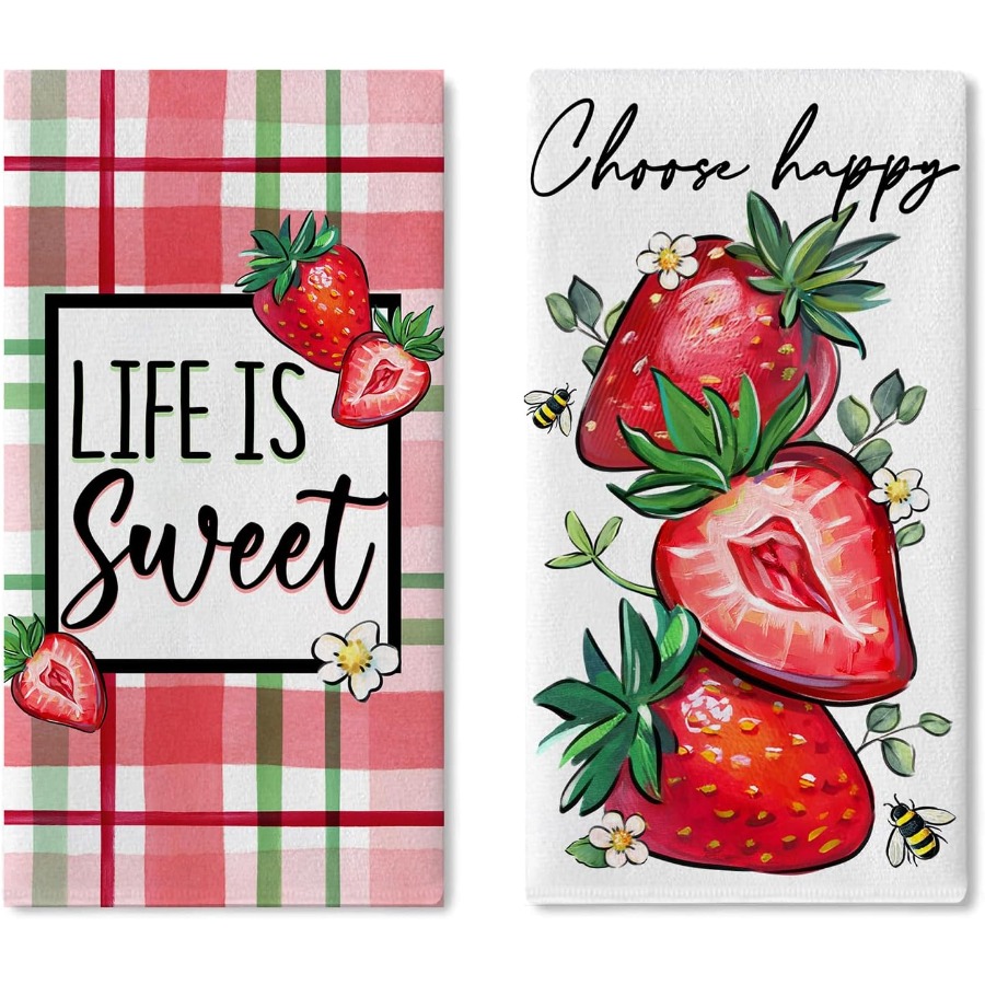 Kitchen And Baking Life - Spring Summer Strawberry Kitchen Dish Towels