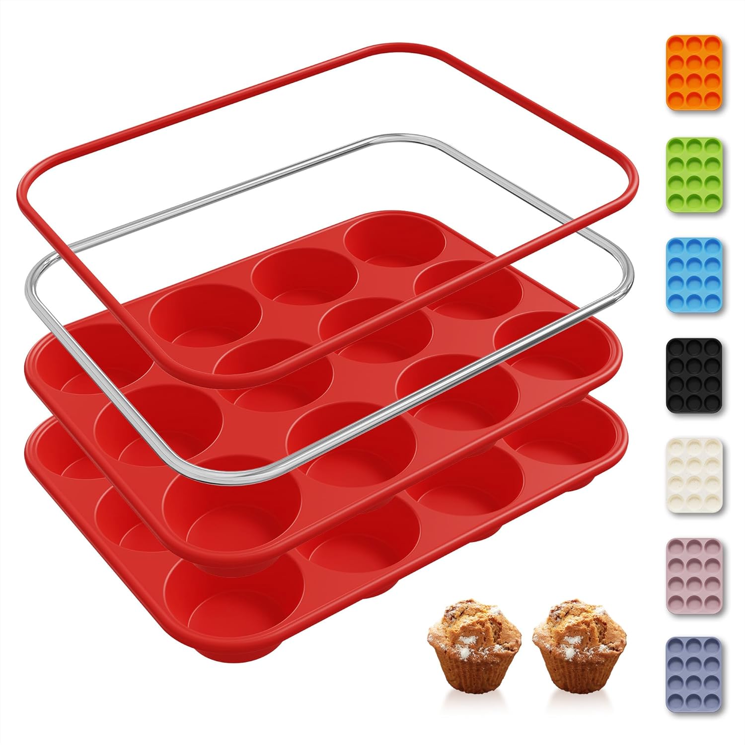 Muffin Tin Nonstick - 2 Pack 12 Cups Silicone Muffin