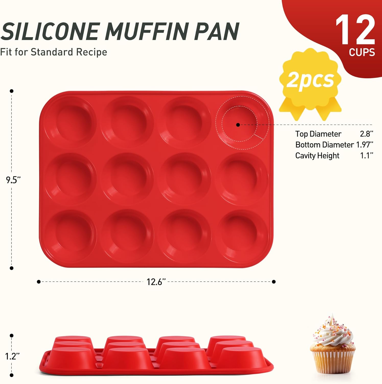 2 Pack 12 Cups Silicone Muffin - Muffin Tin Nonstick recensie en prijs